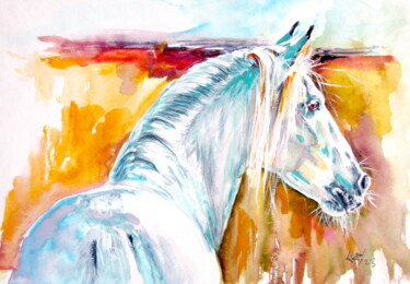 Painting titled "Andalusian horse III" by Anna Brigitta Kovacs (KAB), Original Artwork, Watercolor