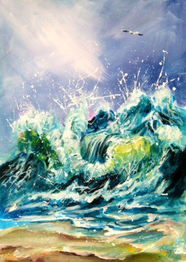 Malerei mit dem Titel "Waves on the sea II" von Anna Brigitta Kovacs (KAB), Original-Kunstwerk, Acryl