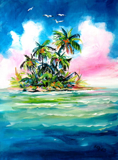 Malerei mit dem Titel "Summer and beach" von Anna Brigitta Kovacs (KAB), Original-Kunstwerk, Acryl