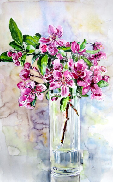 Painting titled "Spring flowers from…" by Anna Brigitta Kovacs (KAB), Original Artwork, Watercolor