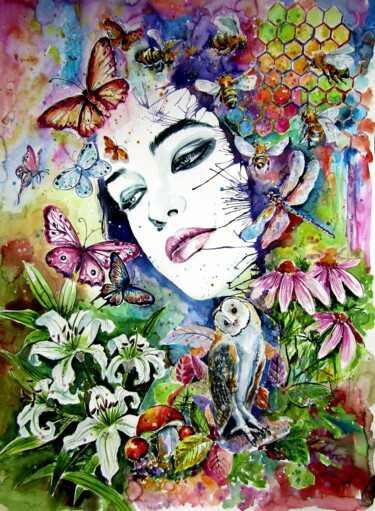 Painting titled "Soul and dreams II" by Anna Brigitta Kovacs (KAB), Original Artwork, Watercolor