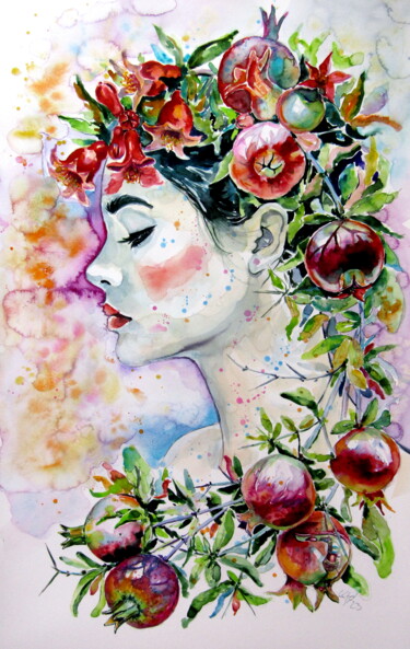 Ζωγραφική με τίτλο "Persephone" από Anna Brigitta Kovacs (KAB), Αυθεντικά έργα τέχνης, Ακουαρέλα
