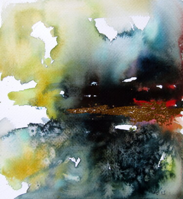 Malerei mit dem Titel "Landscape with gold…" von Anna Brigitta Kovacs (KAB), Original-Kunstwerk, Aquarell