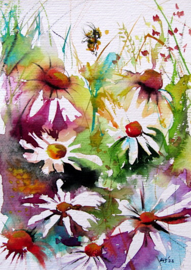 Peinture intitulée "Colorful wildflower…" par Anna Brigitta Kovacs (KAB), Œuvre d'art originale, Aquarelle