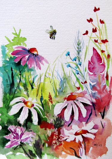 Painting titled "Colorful wildflower…" by Anna Brigitta Kovacs (KAB), Original Artwork, Watercolor