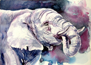 Schilderij getiteld "Eating elephant" door Anna Brigitta Kovacs (KAB), Origineel Kunstwerk, Aquarel