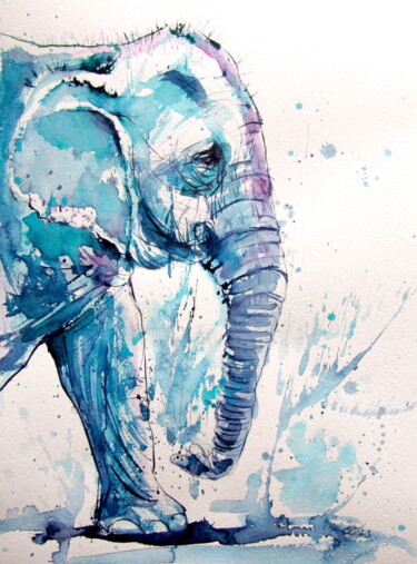Pittura intitolato "Elephant playing" da Anna Brigitta Kovacs (KAB), Opera d'arte originale, Acquarello