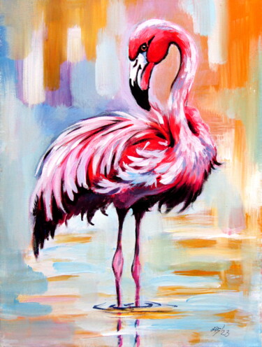 Peinture intitulée "Flamingo" par Anna Brigitta Kovacs (KAB), Œuvre d'art originale, Acrylique