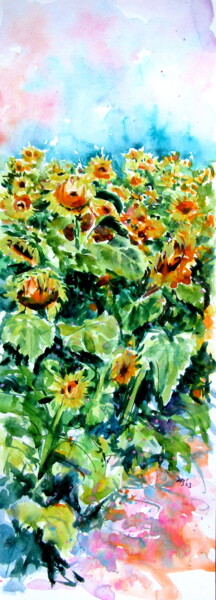 Painting titled "Sunflower field II" by Anna Brigitta Kovacs (KAB), Original Artwork, Watercolor