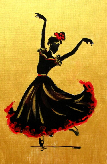 Peinture intitulée "Dancer in gold" par Anna Brigitta Kovacs (KAB), Œuvre d'art originale, Acrylique