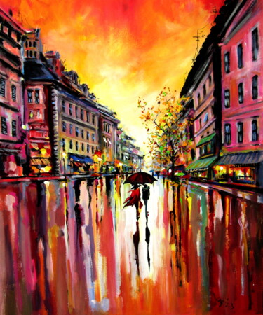 Картина под названием "Rainy day in the ci…" - Anna Brigitta Kovacs (KAB), Подлинное произведение искусства, Акрил
