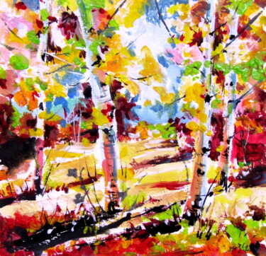 Malerei mit dem Titel "Autumn trees II" von Anna Brigitta Kovacs (KAB), Original-Kunstwerk, Acryl