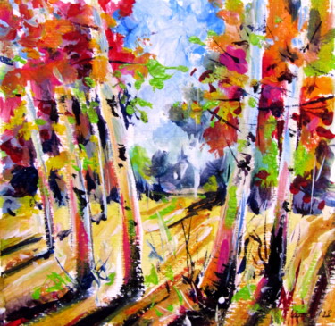 Malerei mit dem Titel "Autumn trees" von Anna Brigitta Kovacs (KAB), Original-Kunstwerk, Acryl