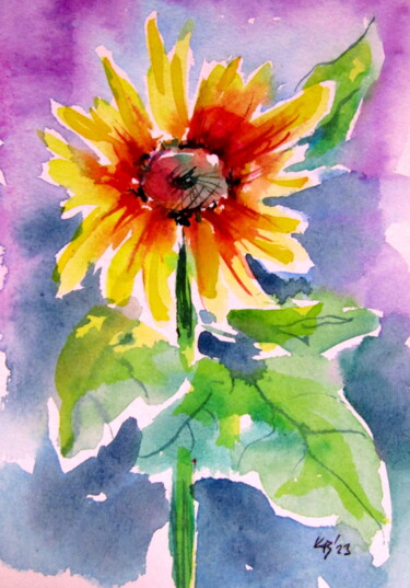 Peinture intitulée "Little sunflower" par Anna Brigitta Kovacs (KAB), Œuvre d'art originale, Aquarelle