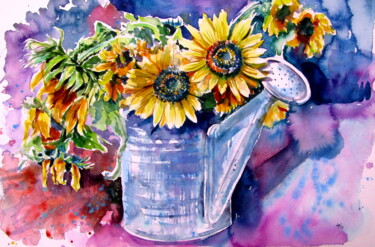 Pintura titulada "Sunflower still lif…" por Anna Brigitta Kovacs (KAB), Obra de arte original, Acuarela