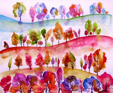 Peinture intitulée "Colorful valley" par Anna Brigitta Kovacs (KAB), Œuvre d'art originale, Aquarelle