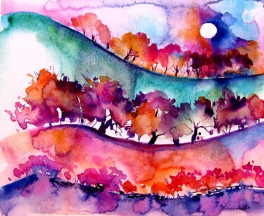 Peinture intitulée "Colorful valley II" par Anna Brigitta Kovacs (KAB), Œuvre d'art originale, Aquarelle