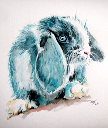 Schilderij getiteld "Cute rbbit" door Anna Brigitta Kovacs (KAB), Origineel Kunstwerk, Aquarel