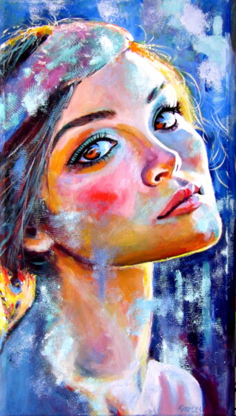 Картина под названием "Girl with brown eye…" - Anna Brigitta Kovacs (KAB), Подлинное произведение искусства, Акрил