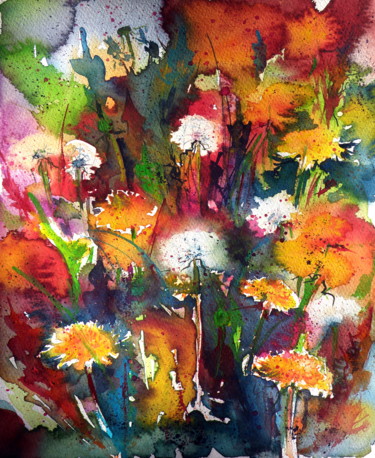 Картина под названием "Dandelion" - Anna Brigitta Kovacs (KAB), Подлинное произведение искусства, Акварель
