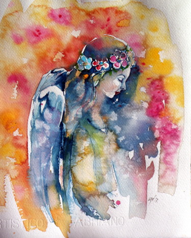 Painting titled "Angel" by Anna Brigitta Kovacs (KAB), Original Artwork, Watercolor