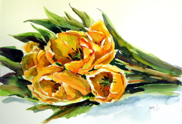 Painting titled "Tulips" by Anna Brigitta Kovacs (KAB), Original Artwork, Watercolor