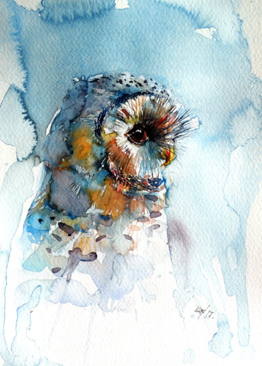 Painting titled "owl.jpg" by Anna Brigitta Kovacs (KAB), Original Artwork, Watercolor