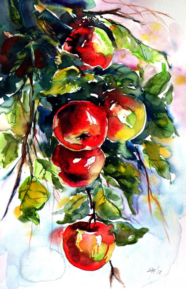 Painting titled "Apples" by Anna Brigitta Kovacs (KAB), Original Artwork, Watercolor