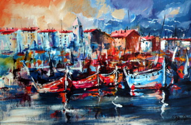 Painting titled "Boats" by Anna Brigitta Kovacs (KAB), Original Artwork, Acrylic