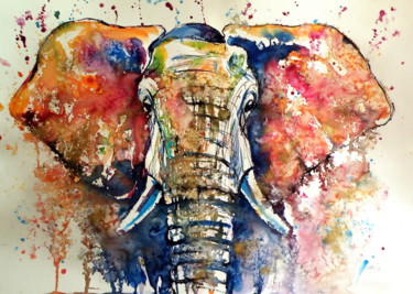 Ζωγραφική με τίτλο "Elephant" από Anna Brigitta Kovacs (KAB), Αυθεντικά έργα τέχνης, Ακουαρέλα