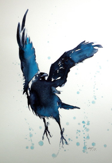 Painting titled "Crow" by Anna Brigitta Kovacs (KAB), Original Artwork, Watercolor