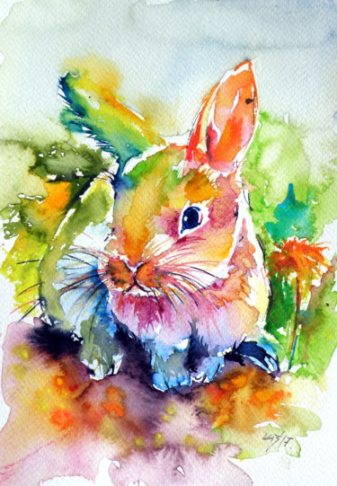 Ζωγραφική με τίτλο "Cute rabbit" από Anna Brigitta Kovacs (KAB), Αυθεντικά έργα τέχνης, Ακουαρέλα