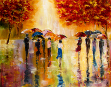 Painting titled "Rainy day" by Ludmila Kovalenko, Original Artwork, Oil Mounted on Wood Stretcher frame