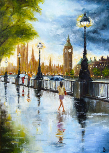 Painting titled "LONDON ORDINARY DAY" by Ludmila Kovalenko, Original Artwork, Oil