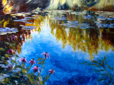 Pittura intitolato "Blue_Pond" da Ludmila Kovalenko, Opera d'arte originale, Olio