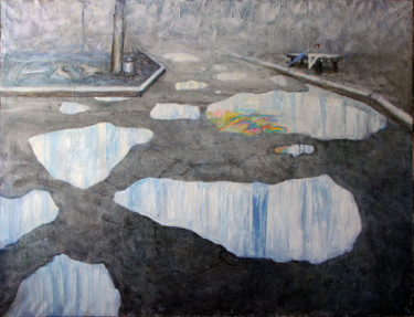 Картина под названием "Дождь на асфальт" - Владимир Коваленко, Подлинное произведение искусства, Масло