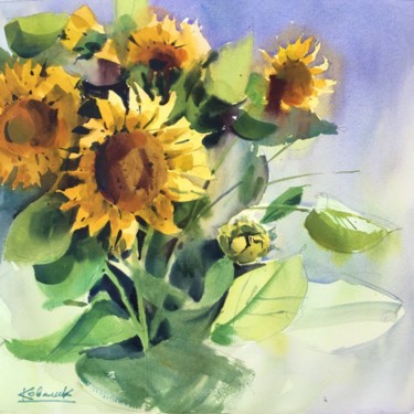 Painting titled ""Sunflowers"" by Andrei Kovalik, Original Artwork, Watercolor