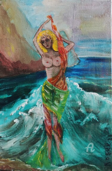 Картина под названием "Нимфа морская" - Kozar, Подлинное произведение искусства, Масло Установлен на Деревянная рама для нос…