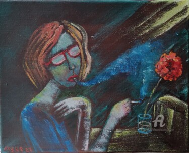 Peinture intitulée "Femme qui fume" par Kozar, Œuvre d'art originale, Huile Monté sur Châssis en bois