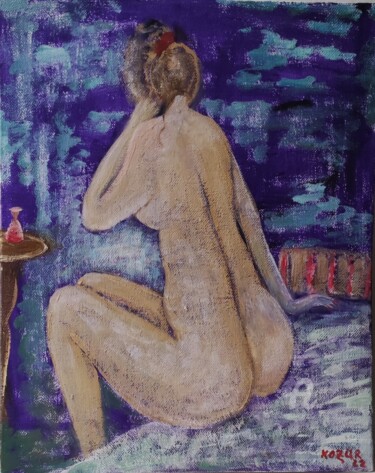 Pintura intitulada "Femme nu avec une b…" por Kozar, Obras de arte originais, Óleo Montado em Armação em madeira