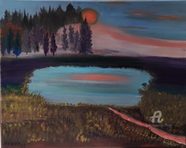 Painting titled "Sunset" by Kozar, Original Artwork, Oil Mounted on Wood Stretcher frame