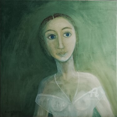 Painting titled "femme célibataire" by Kozar, Original Artwork, Oil Mounted on Wood Stretcher frame