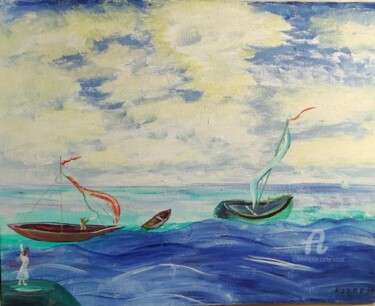 Картина под названием "Mer Sea" - Kozar, Подлинное произведение искусства, Масло Установлен на Деревянная рама для носилок