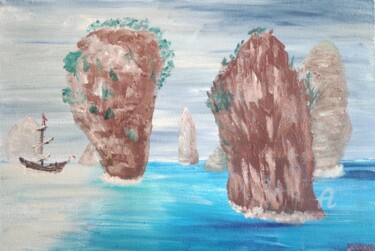 Peinture intitulée "Mer. Parmi les roch…" par Kozar, Œuvre d'art originale, Huile Monté sur Châssis en bois