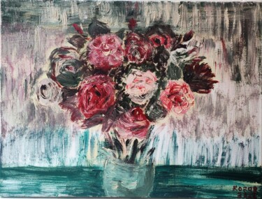 Pittura intitolato "Roses dans un vase…" da Kozar, Opera d'arte originale, Olio