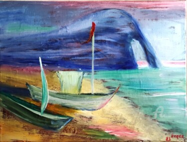 Painting titled "Mer sea. Matinée tr…" by Kozar, Original Artwork, Oil Mounted on Wood Stretcher frame