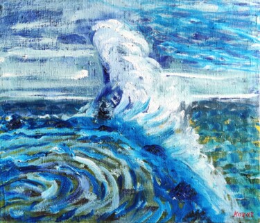Malarstwo zatytułowany „Stormy ocean painti…” autorstwa Kozar, Oryginalna praca, Olej Zamontowany na Drewniana rama noszy