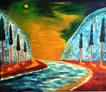 Peinture intitulée "Paysage lunaire Lun…" par Kozar, Œuvre d'art originale, Huile Monté sur Châssis en bois