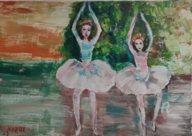 Painting titled "Ballerinas Ballerin…" by Kozar, Original Artwork, Oil Mounted on Wood Stretcher frame