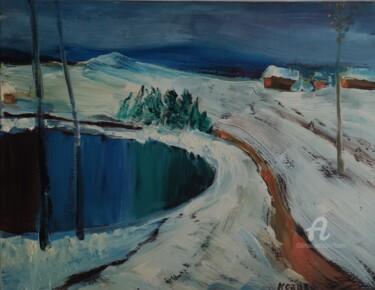 Pittura intitolato "winter landscape Pa…" da Kozar, Opera d'arte originale, Olio Montato su Telaio per barella in legno